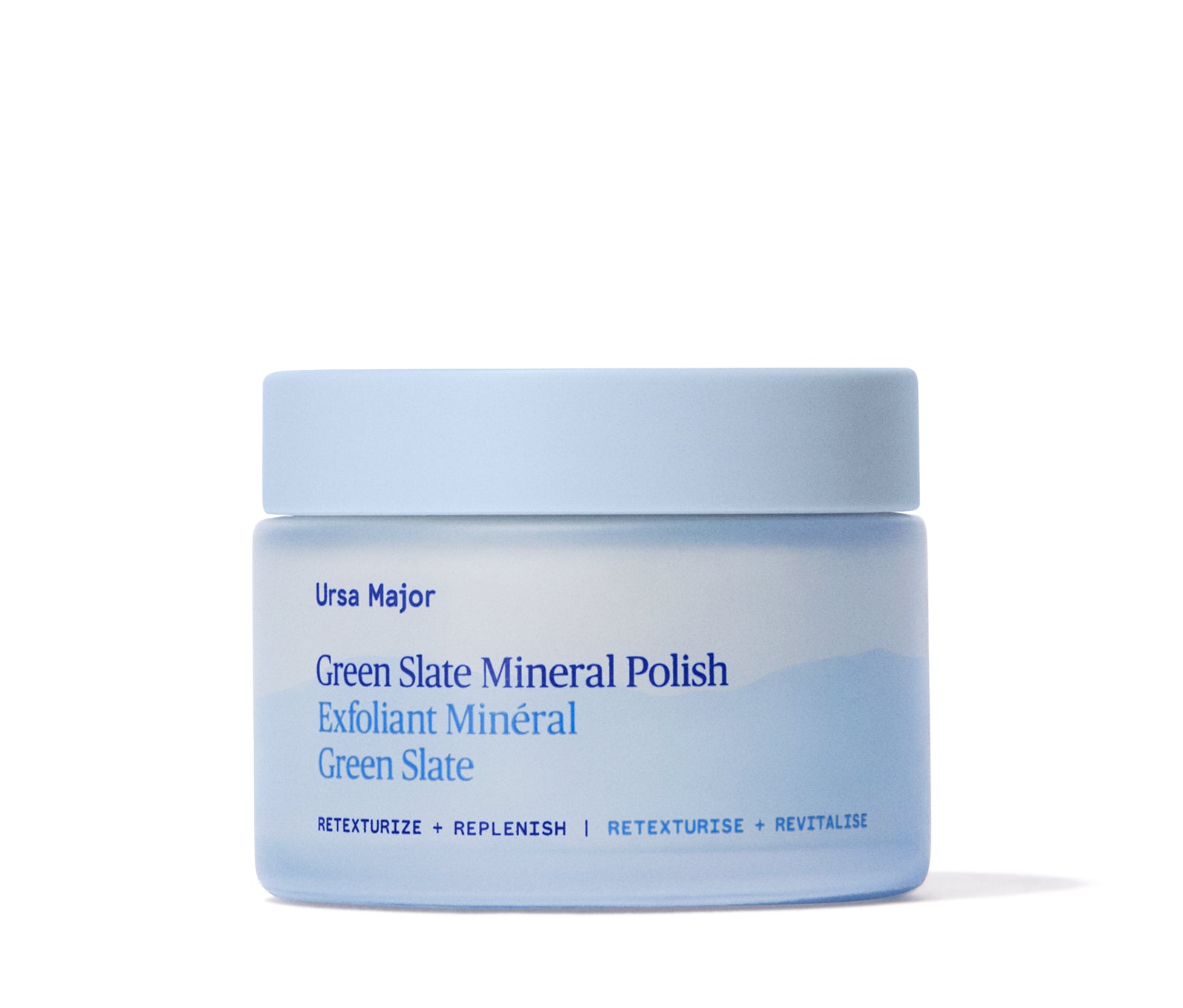 Jar of Ursa Major Green Slate Mineral Polish on a white background
