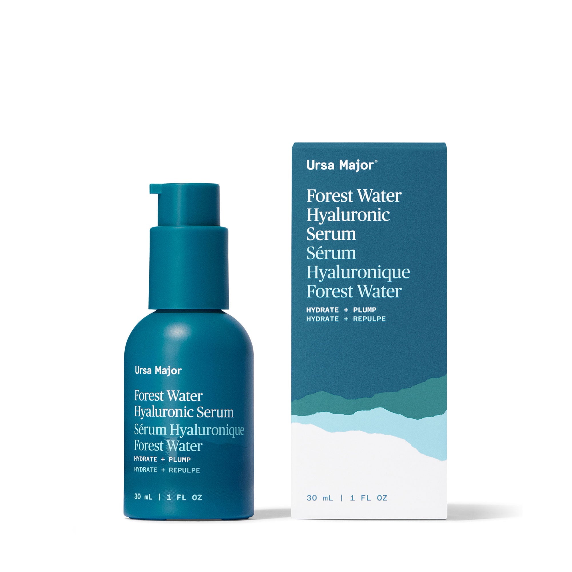 Blue Ursa Major Forest Water Hyaluronic Serum bottle and packaging on a white background