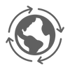 Black icon of the world with arrows circling around it.