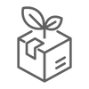 Black icon of a box with a leaf growing out of it.