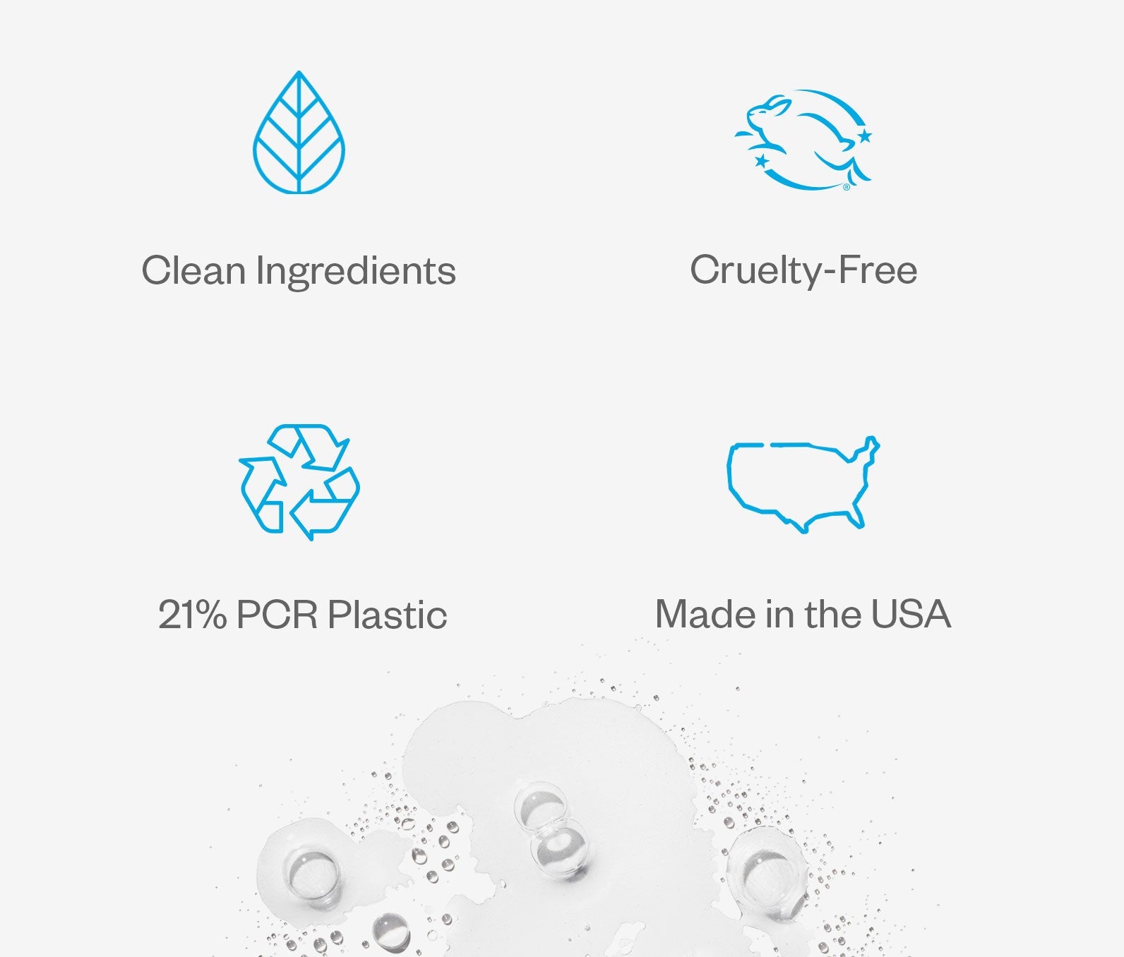 Infographic showing Ursa Major Essential Face Tonic uses clean-ingredients, is cruelty free, made with 21%PCR plastic and is made in the USA.