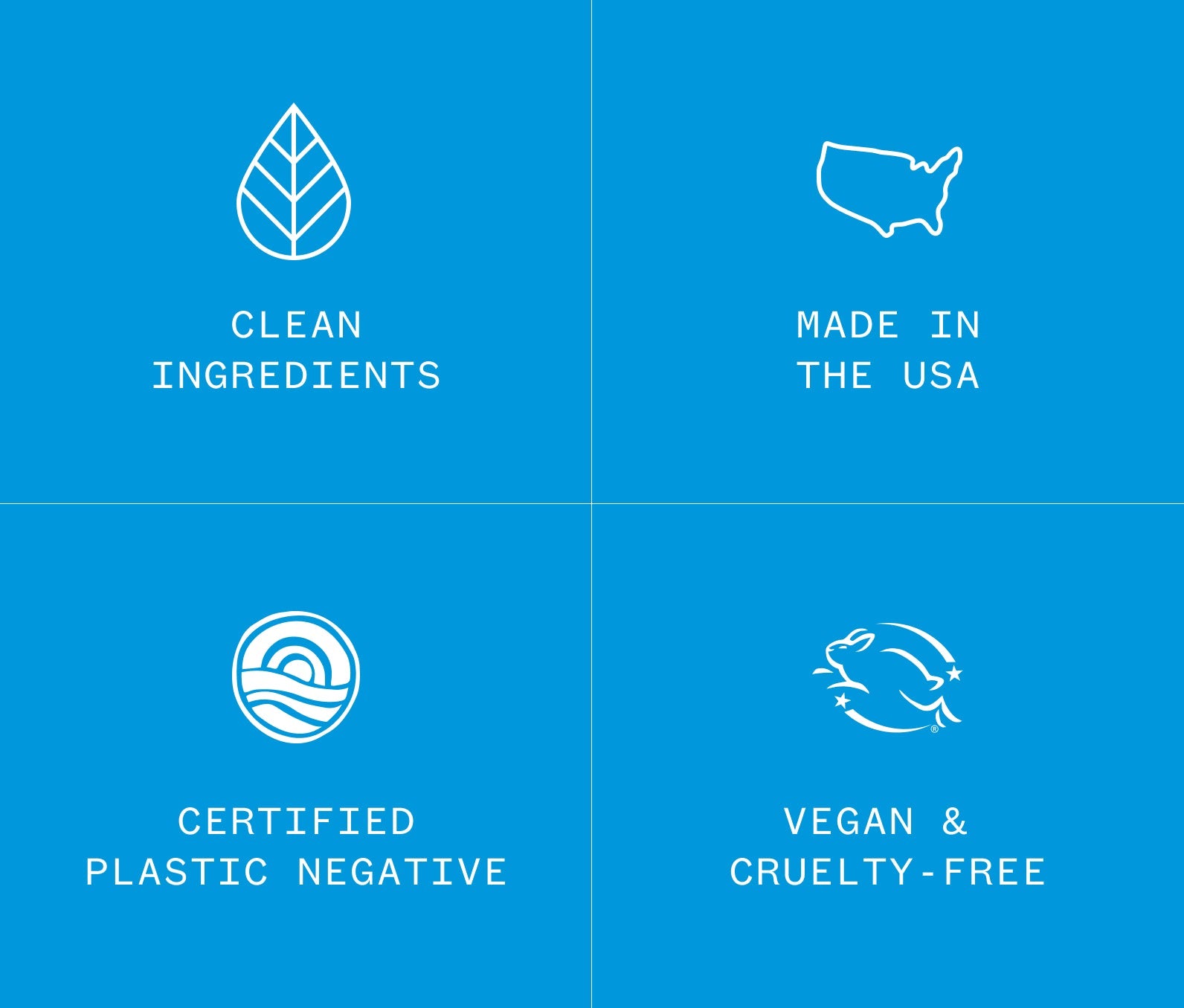 Infographic showing that Ursa Major making Moves Milky Cleanser is made with clean ingredients, made in the USA, certified plastic negative, and is vegan & cruelty-free.
