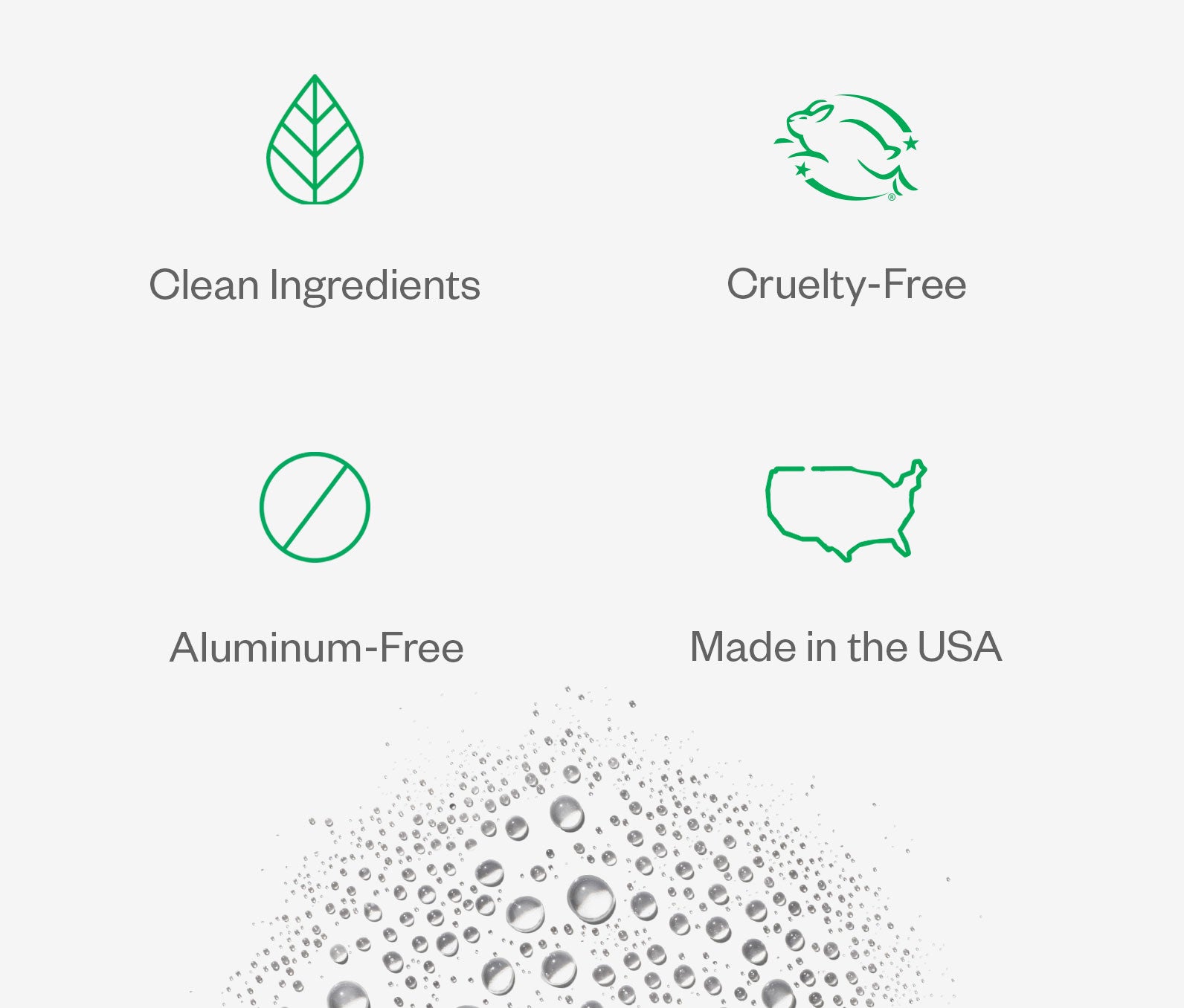 Infographic image showing this product has clean ingredients, is cruelty-free, aluminum free, and is made in the USA.